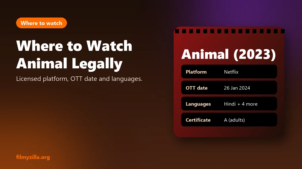 Animal (2023) title card with its Netflix release date and languages