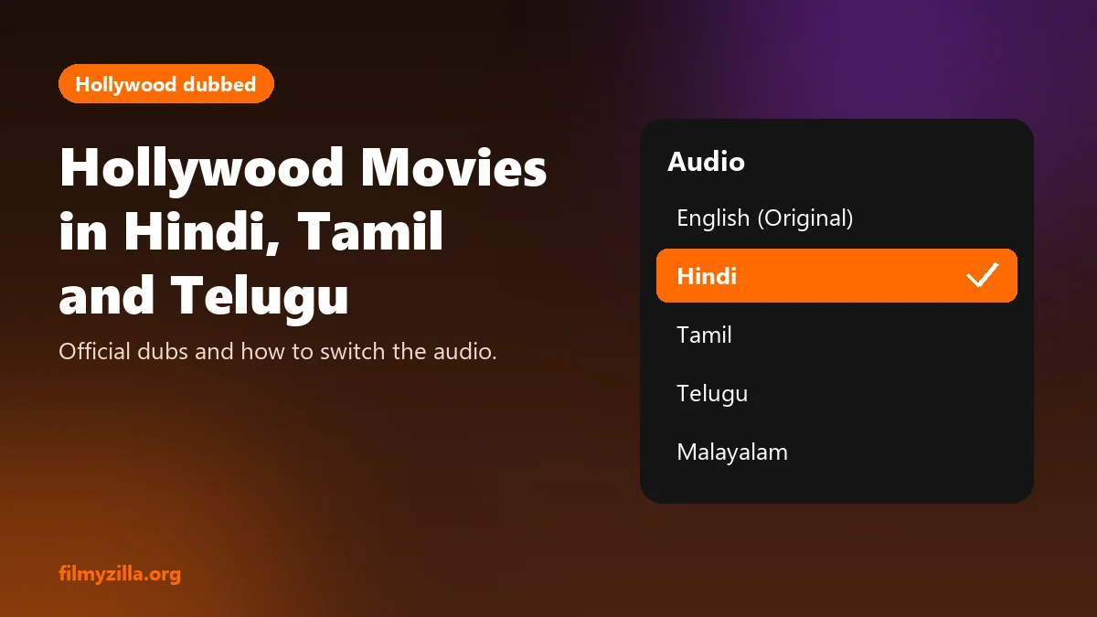 Graphic of an audio language menu with Hindi selected for a Hollywood film
