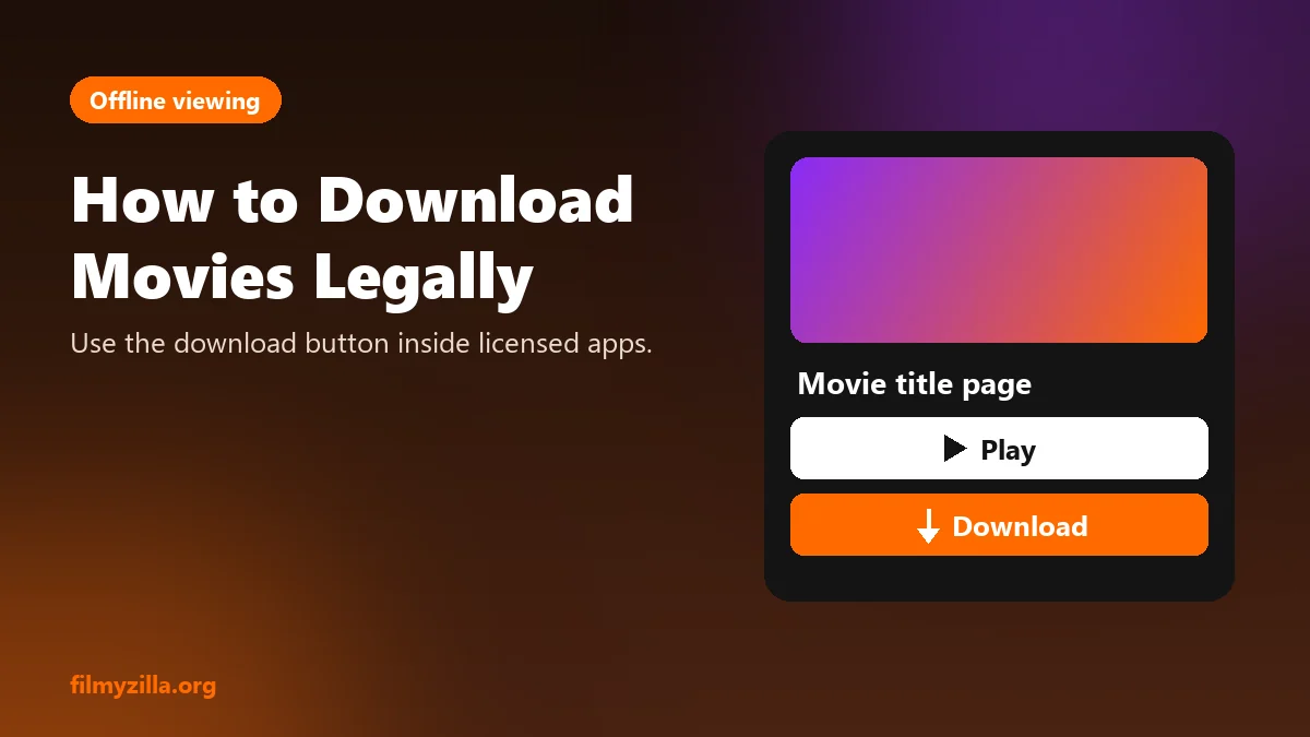 Graphic of a streaming app title page with Play and Download buttons